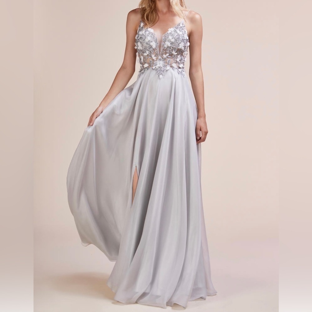 Andrea and Leo Couture Silver and Grey Gown Size 6